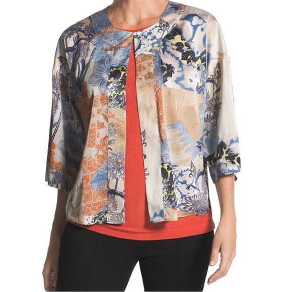 Chicos Travelers Collection Patchwork Print Jacket, size Large / 2 - Picture 1 of 12